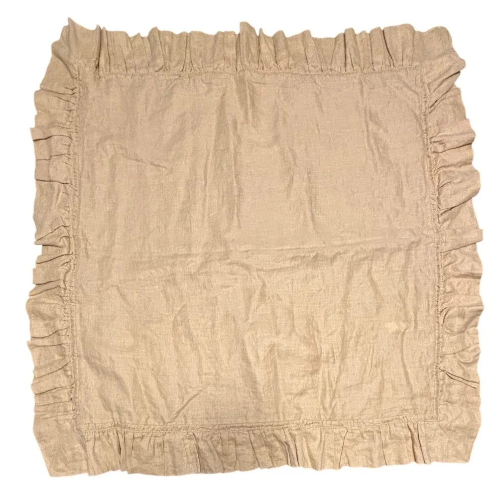 Pottery Barn Euro Sham 26x26 Natural Beige 100% Linen Ruffle Flange Pillow Cover